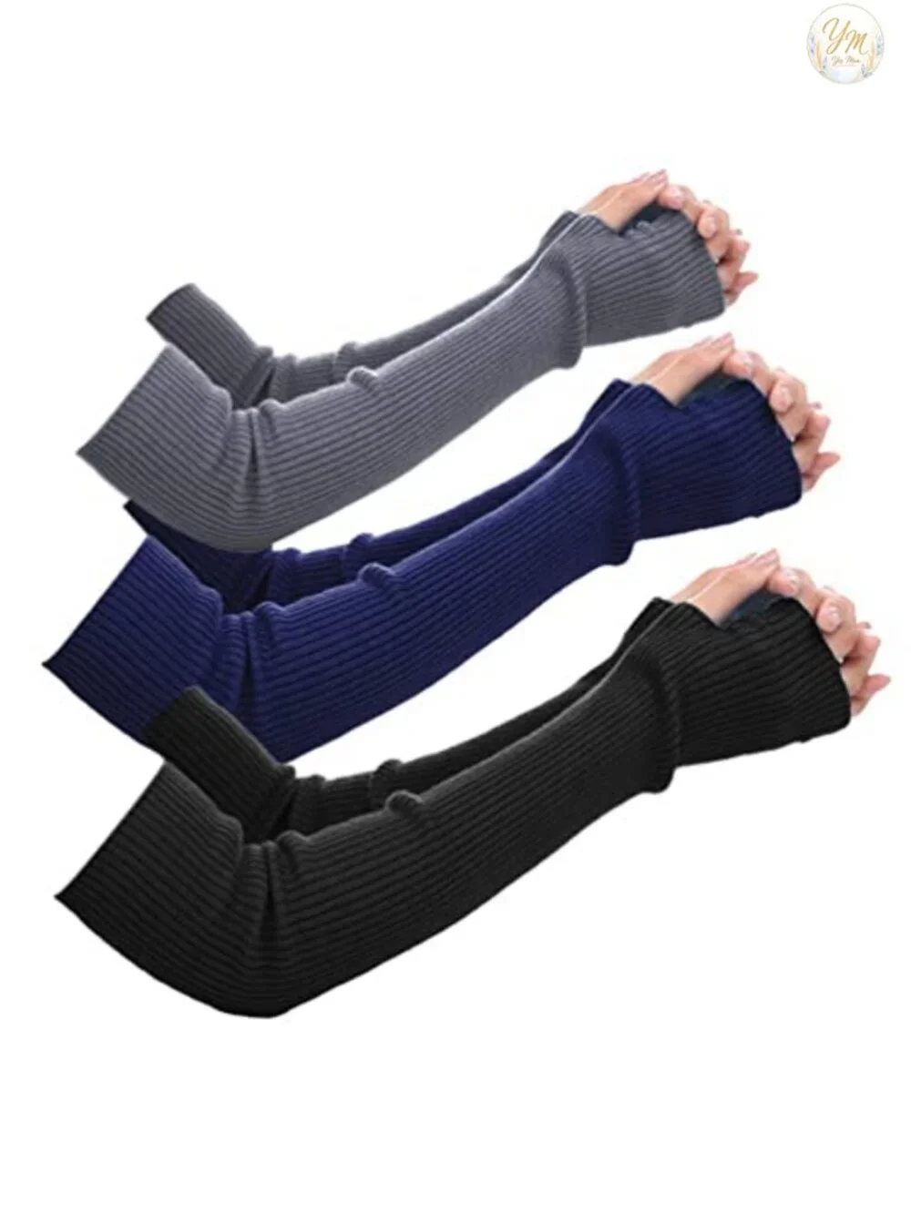 Wool Blend Arm Warmers Long Fingerless Gloves w/ Thumb Hole for Women